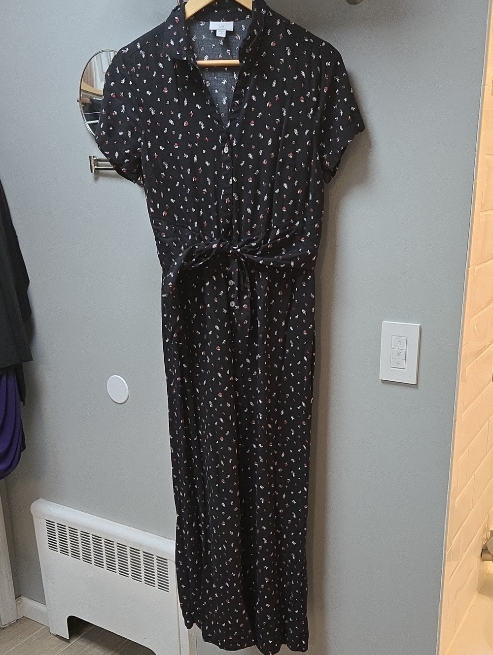 J. Jill Black Maxi Shirt Dress with Pink & White Floral Print